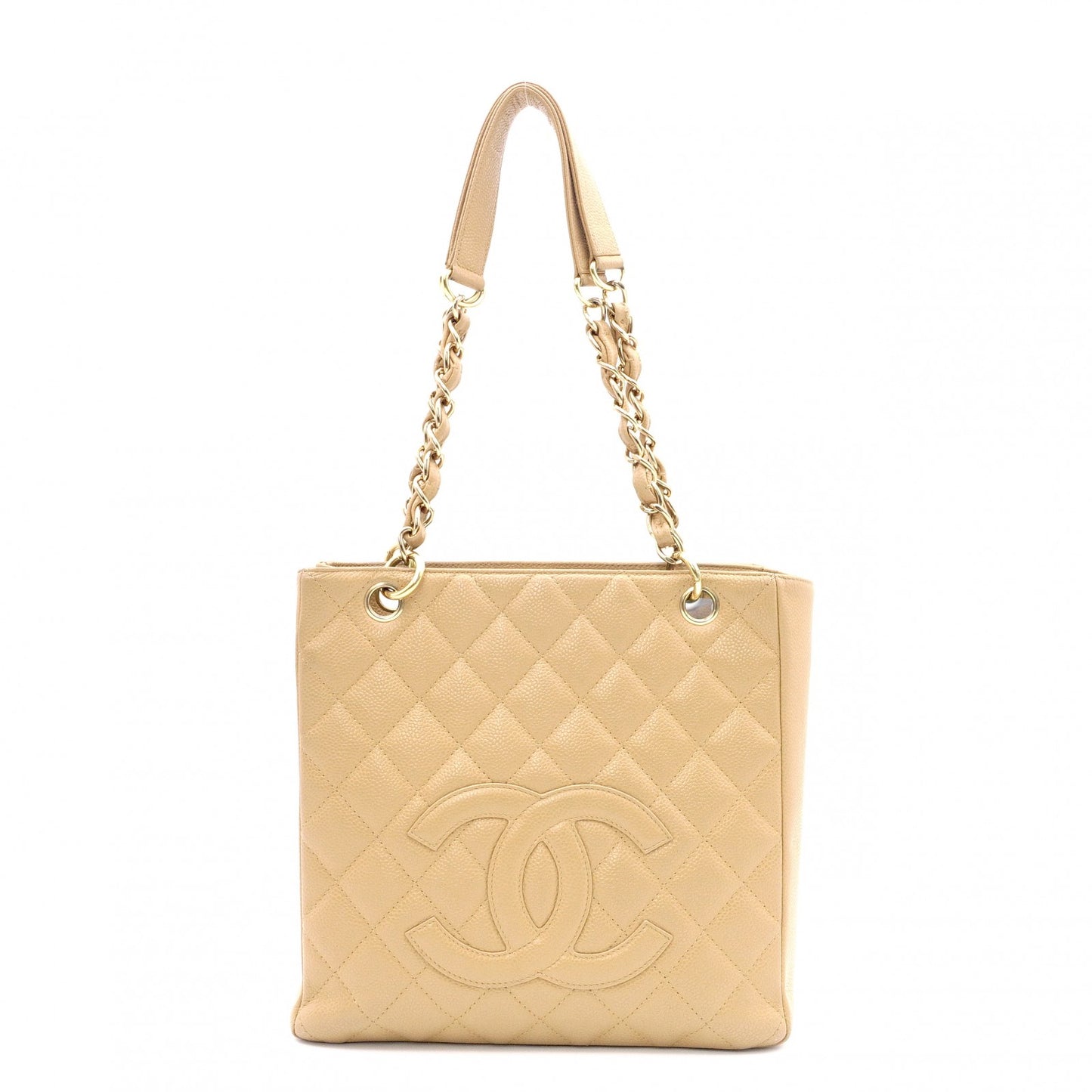 CHANEL PST Matelassé Shoulder Bag, Leather, Beige, Gold Hardware