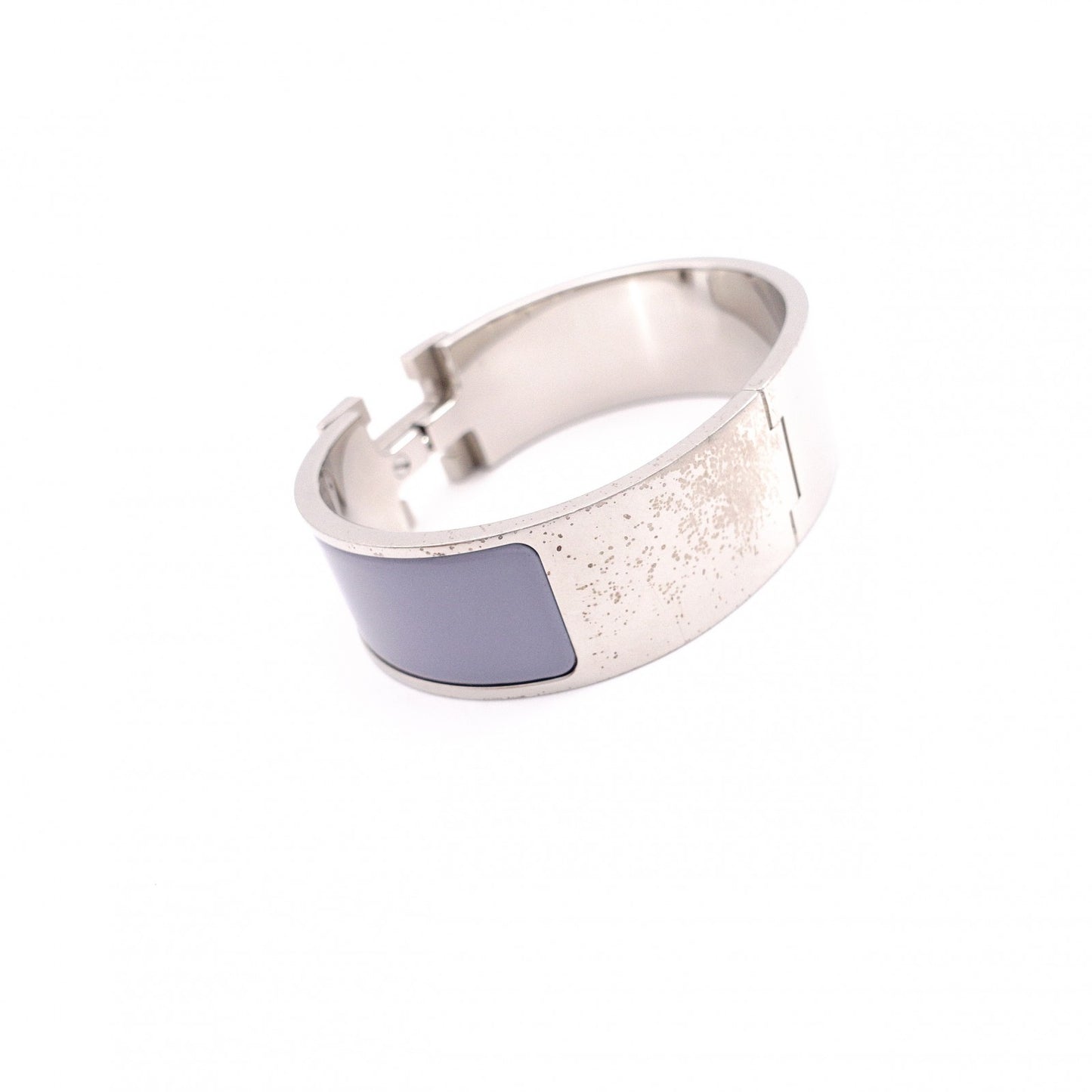 HERMES Click-Clack Bangle, Metal, Silver, Purple, H Logo