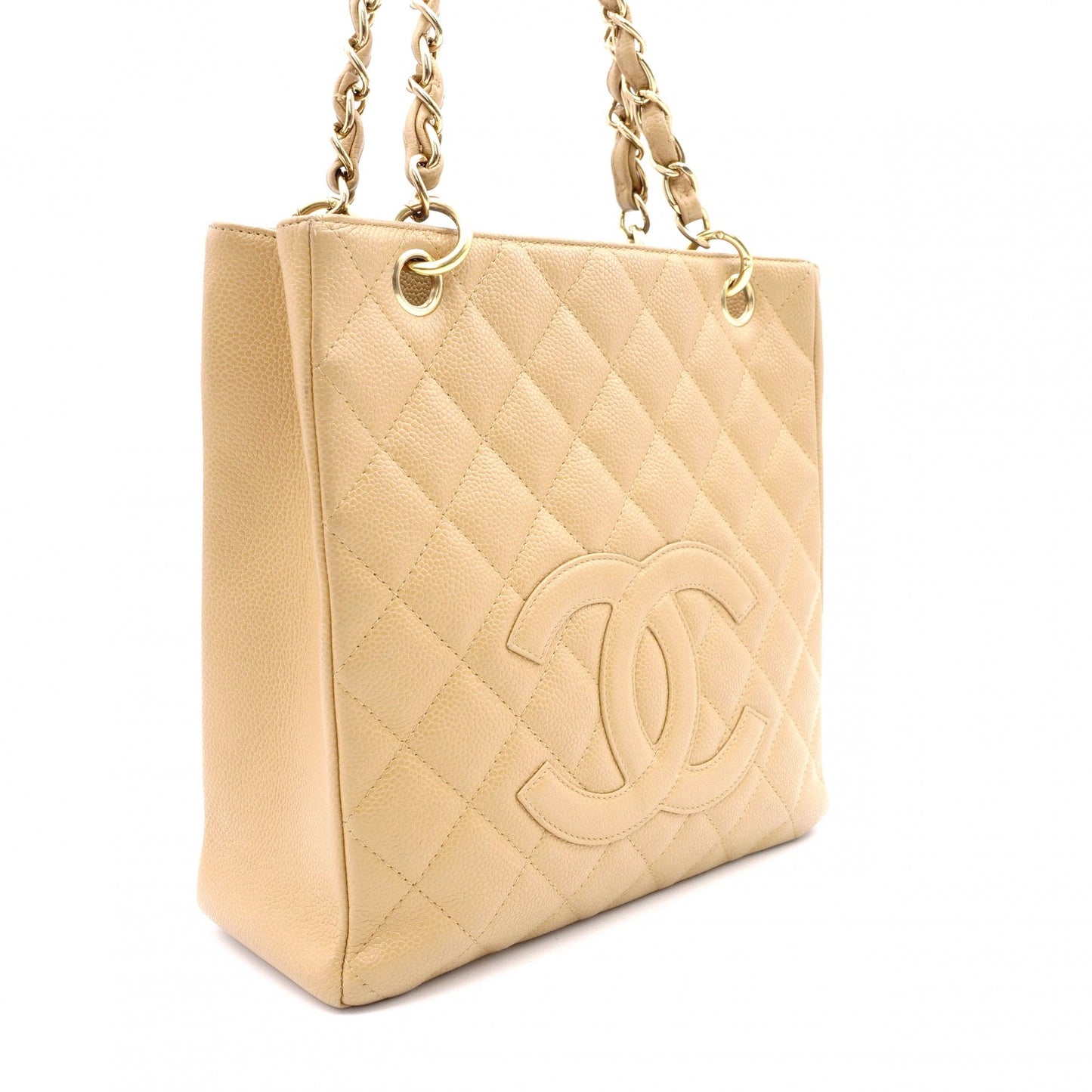 CHANEL PST Matelassé Shoulder Bag, Leather, Beige, Gold Hardware