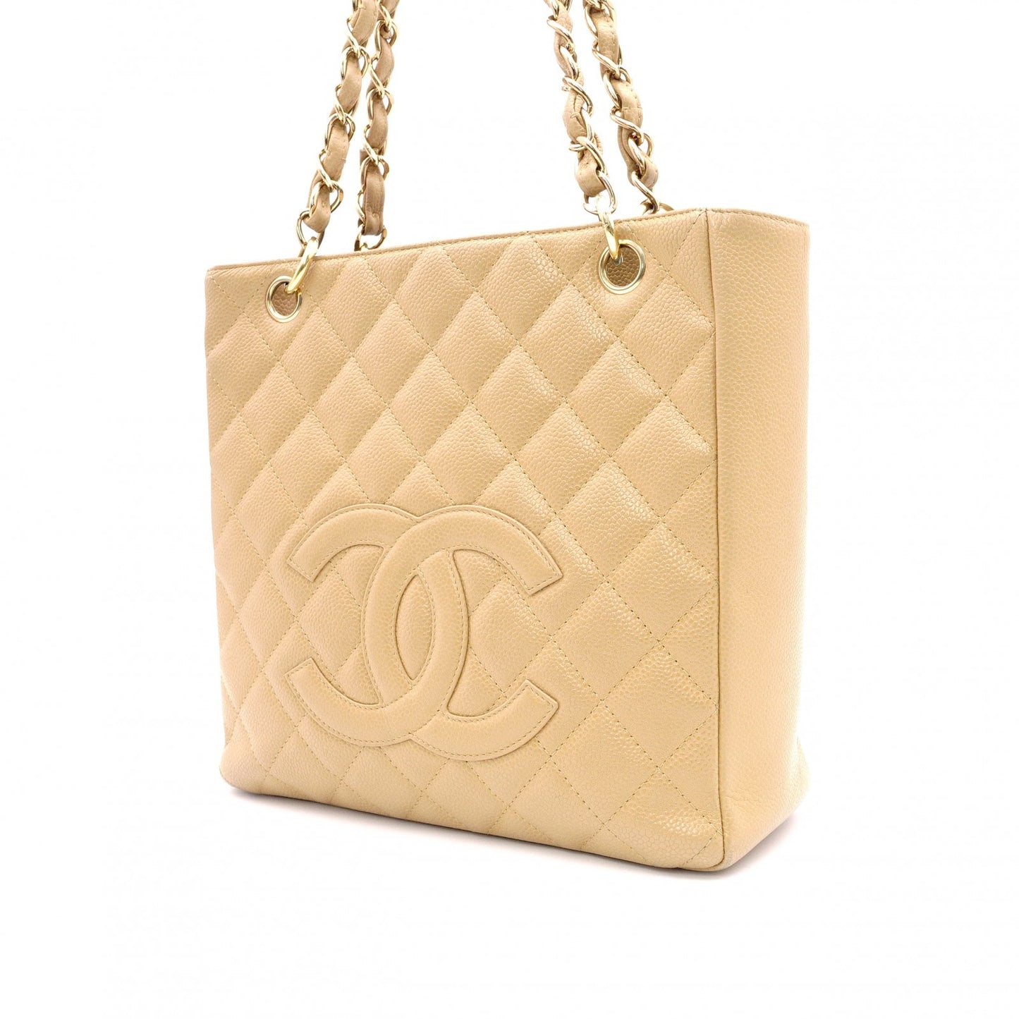CHANEL PST Matelassé Shoulder Bag, Leather, Beige, Gold Hardware