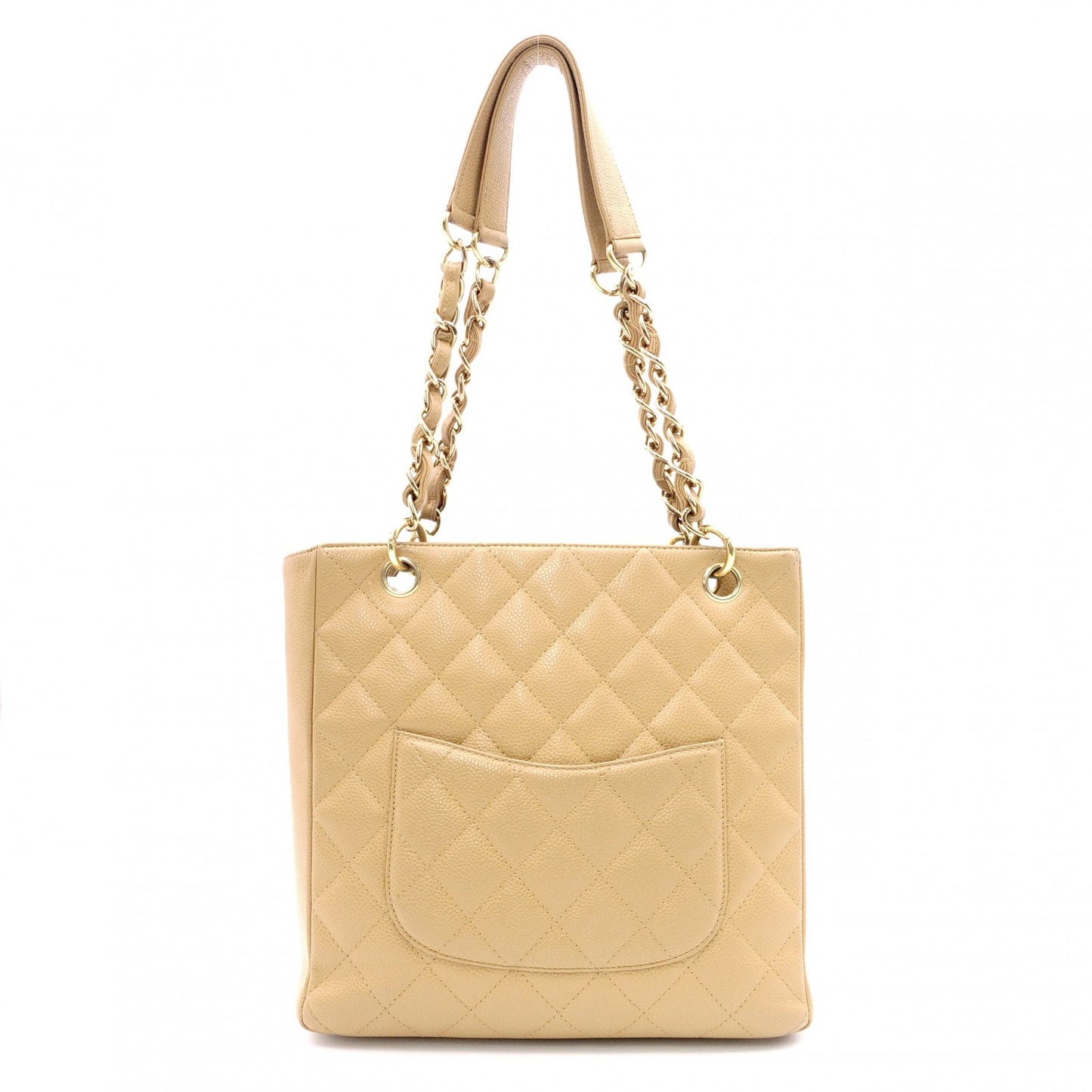 CHANEL PST Matelassé Shoulder Bag, Leather, Beige, Gold Hardware