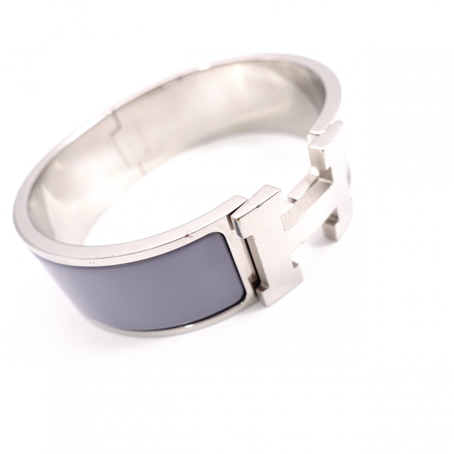 HERMES Click-Clack Bangle, Metal, Silver, Purple, H Logo