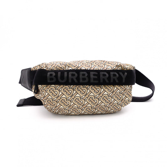 BURBERRY TB Monogram Body Bag, Canvas/Leather, Beige, Belt Bag