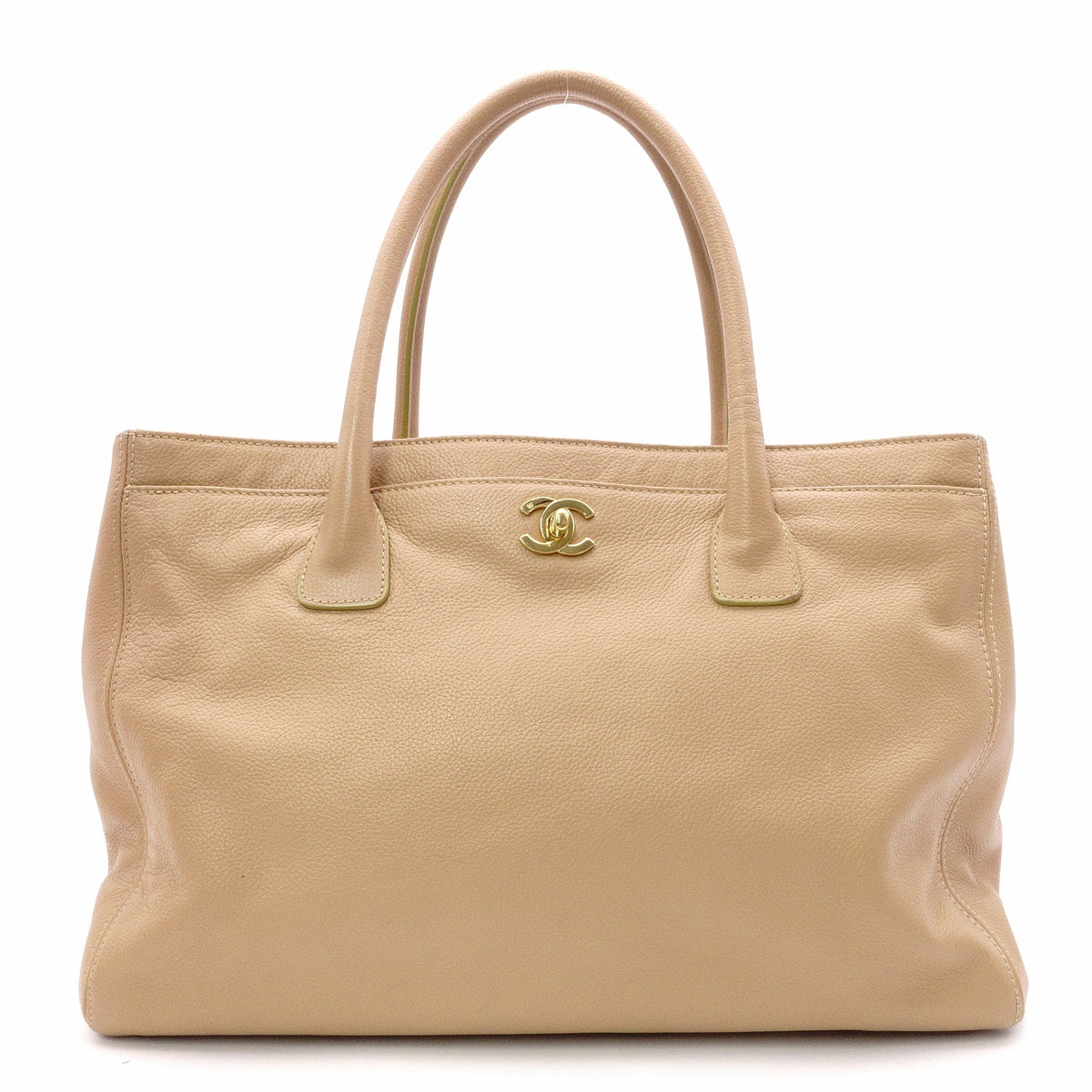 CHANEL Executive Tote Shoulder Bag, Leather, Beige, Women's, 2-Way, Gold Hardware