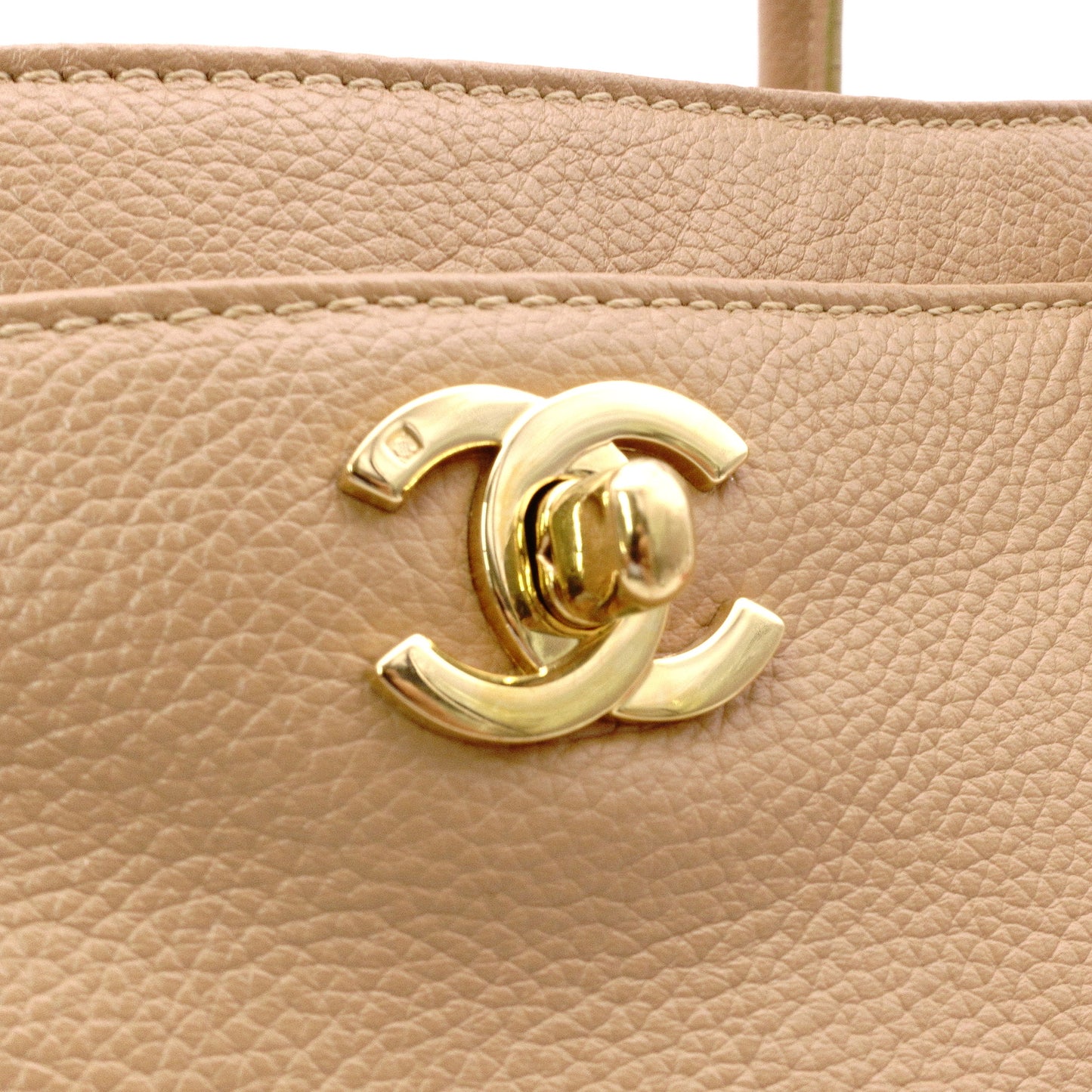 CHANEL Executive Tote Shoulder Bag, Leather, Beige, Women's, 2-Way, Gold Hardware