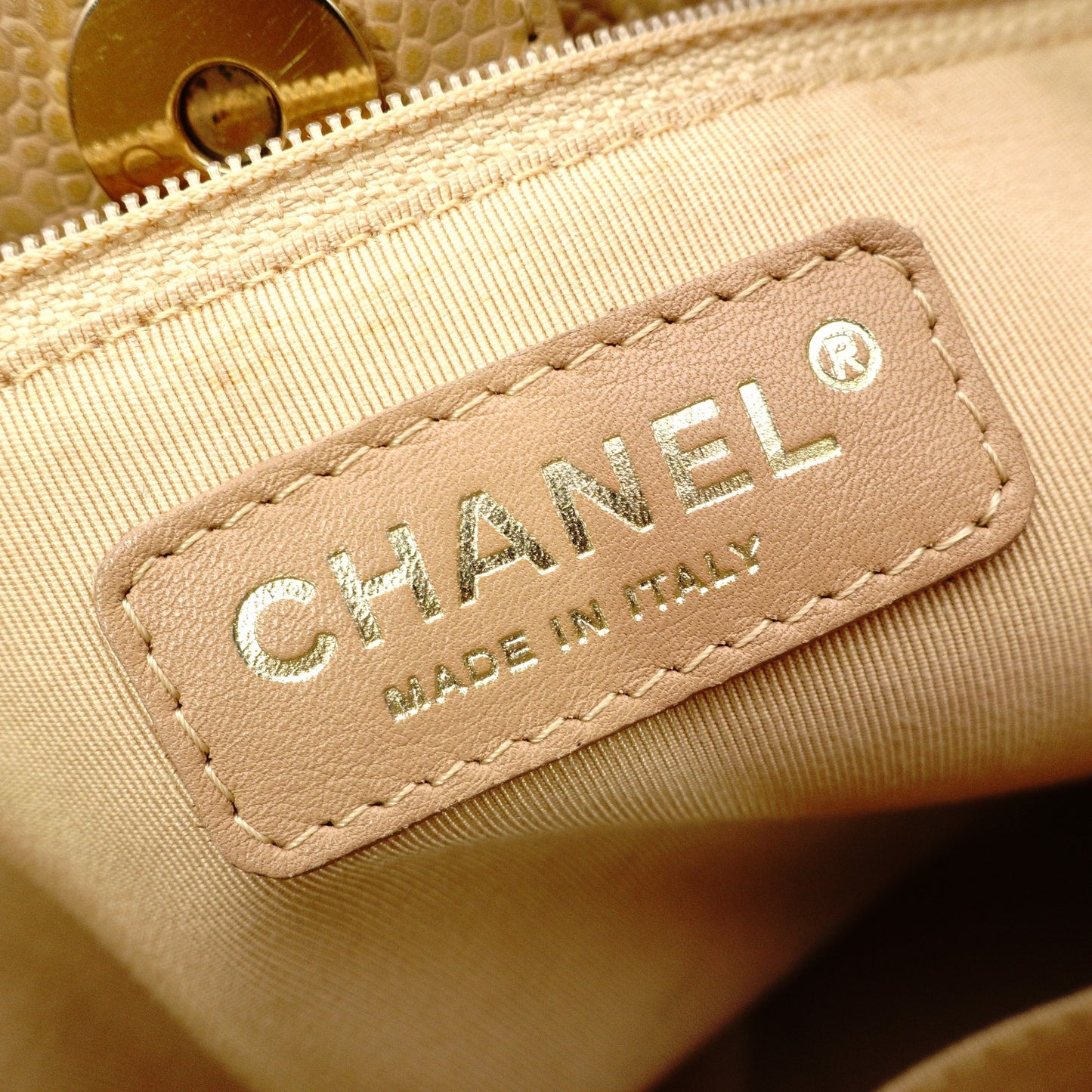 CHANEL PST Matelassé Shoulder Bag, Leather, Beige, Gold Hardware