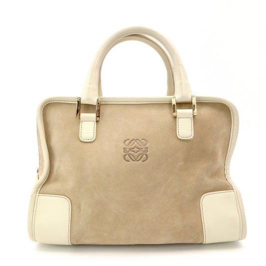 LOEWE Amazona 28 Handbag Suede Leather Beige Logo R8020471