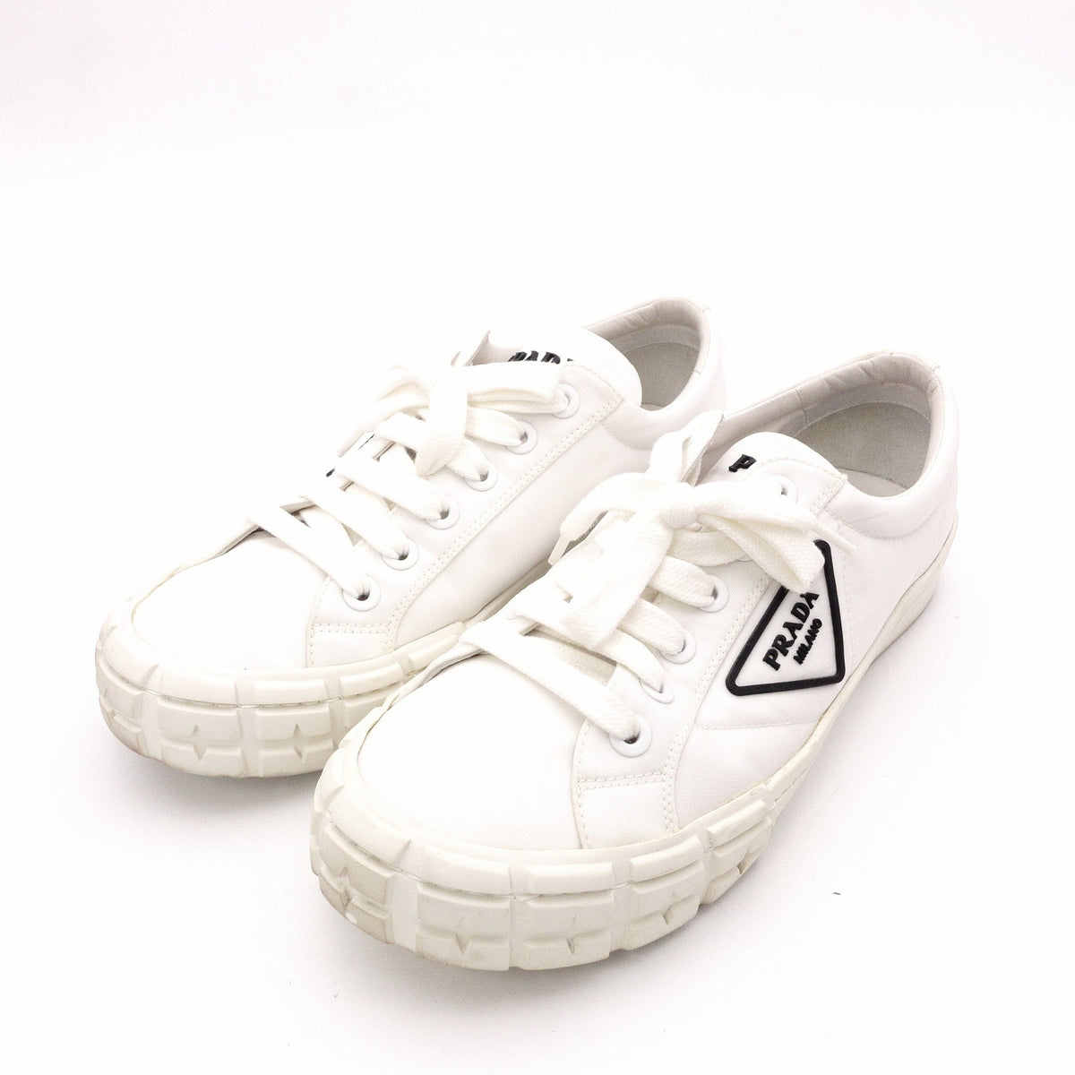 PRADA White Gabardine and Nylon Sneakers, Nylon, White, Women's, 7.5 (approx. 24.5 cm)