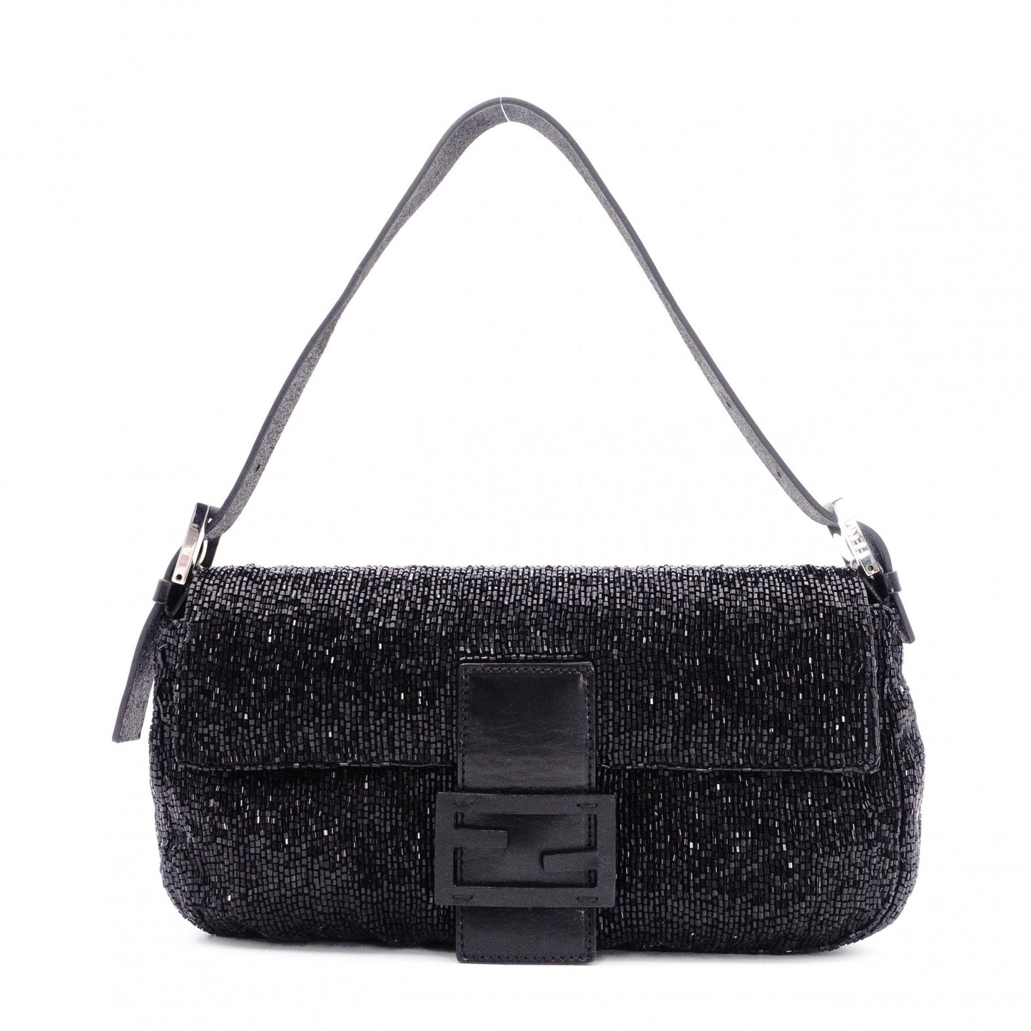 FENDI Mamma Bucket Shoulder Bag, Beads/Leather, Black, Silver Hardware
