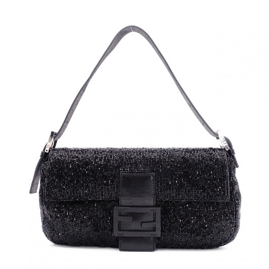 FENDI Mamma Bucket Shoulder Bag, Beads/Leather, Black, Silver Hardware