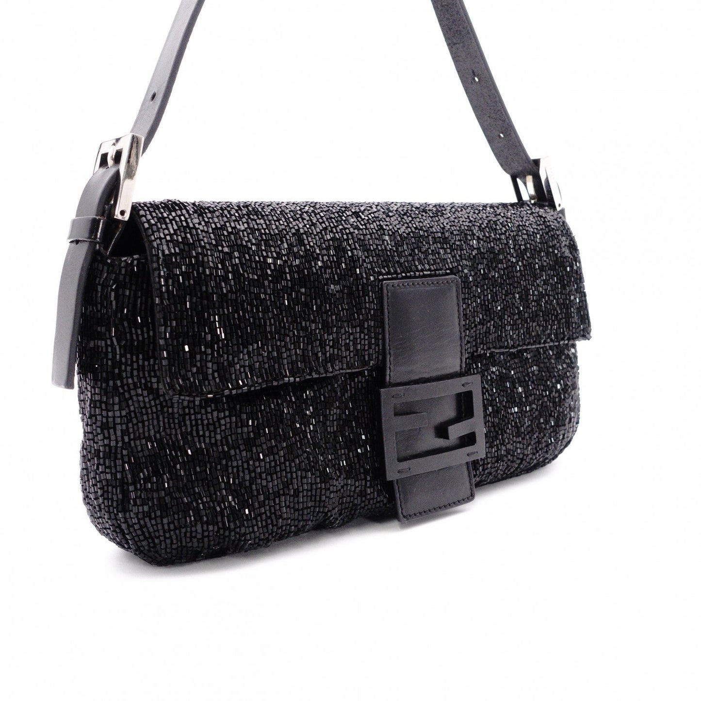 FENDI Mamma Bucket Shoulder Bag, Beads/Leather, Black, Silver Hardware