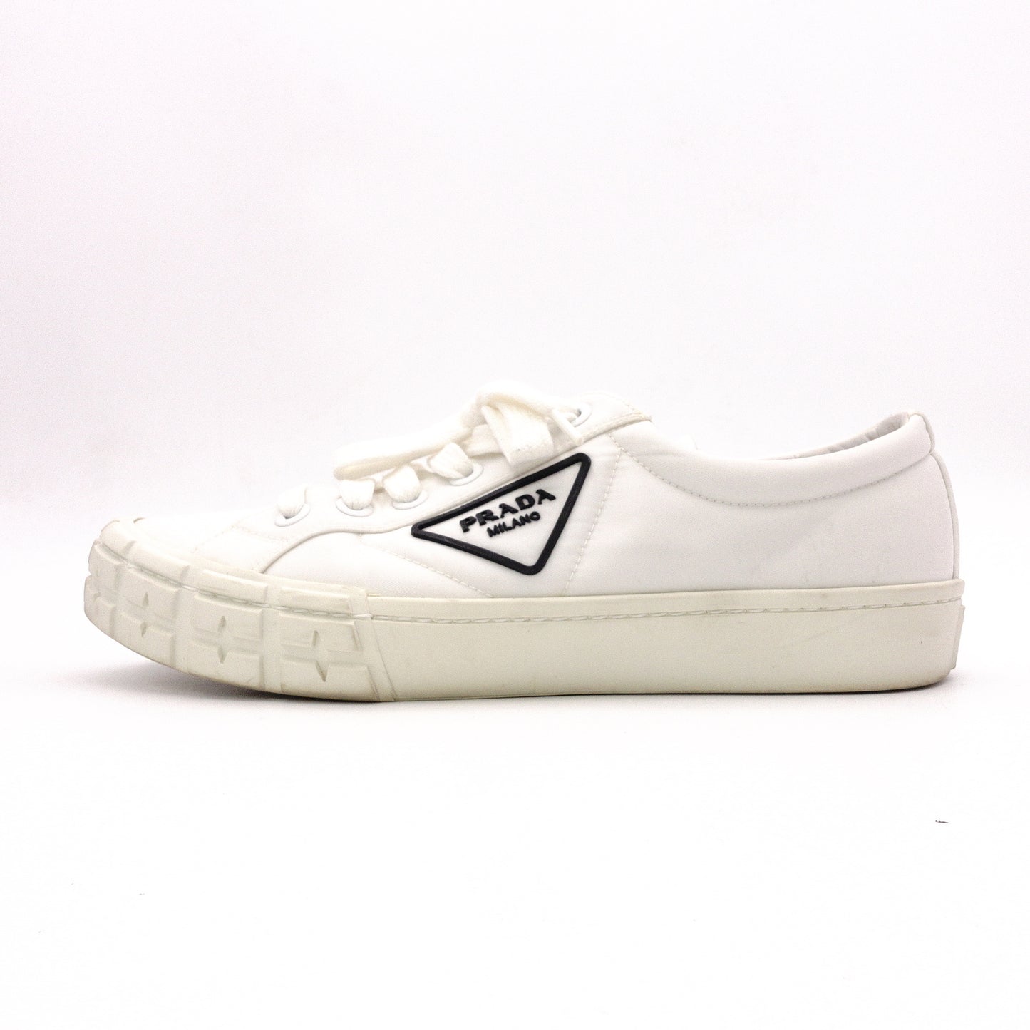 PRADA White Gabardine and Nylon Sneakers, Nylon, White, Women's, 7.5 (approx. 24.5 cm)