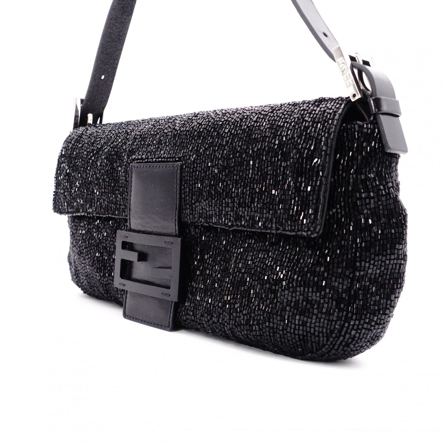 FENDI Mamma Bucket Shoulder Bag, Beads/Leather, Black, Silver Hardware