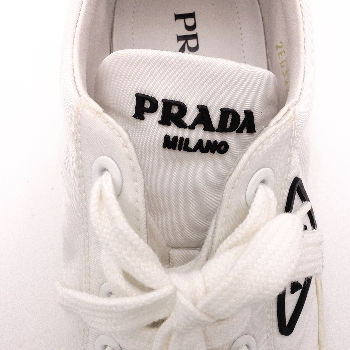 PRADA White Gabardine and Nylon Sneakers, Nylon, White, Women's, 7.5 (approx. 24.5 cm)