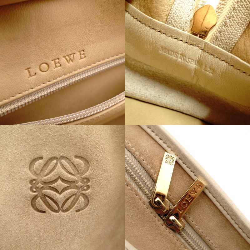 LOEWE Amazona 28 Handbag Suede Leather Beige Logo R8020471