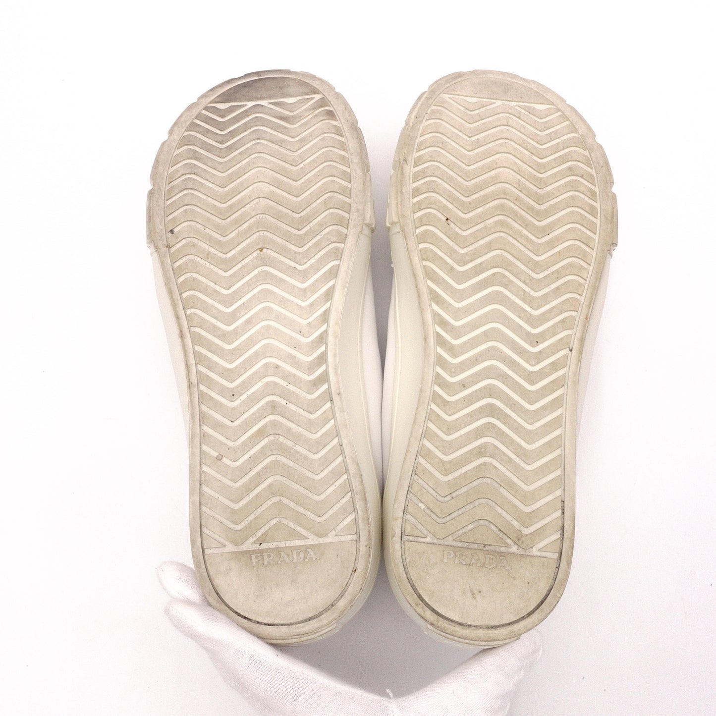 PRADA White Gabardine and Nylon Sneakers, Nylon, White, Women's, 7.5 (approx. 24.5 cm)