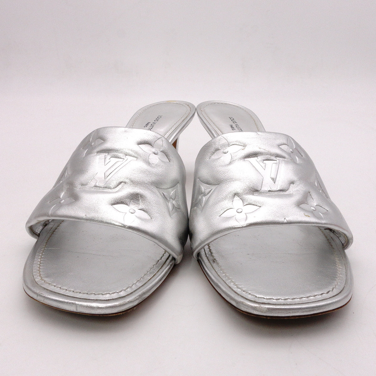 LOUIS VUITTON Revival Mules Sandals Silver leather Women