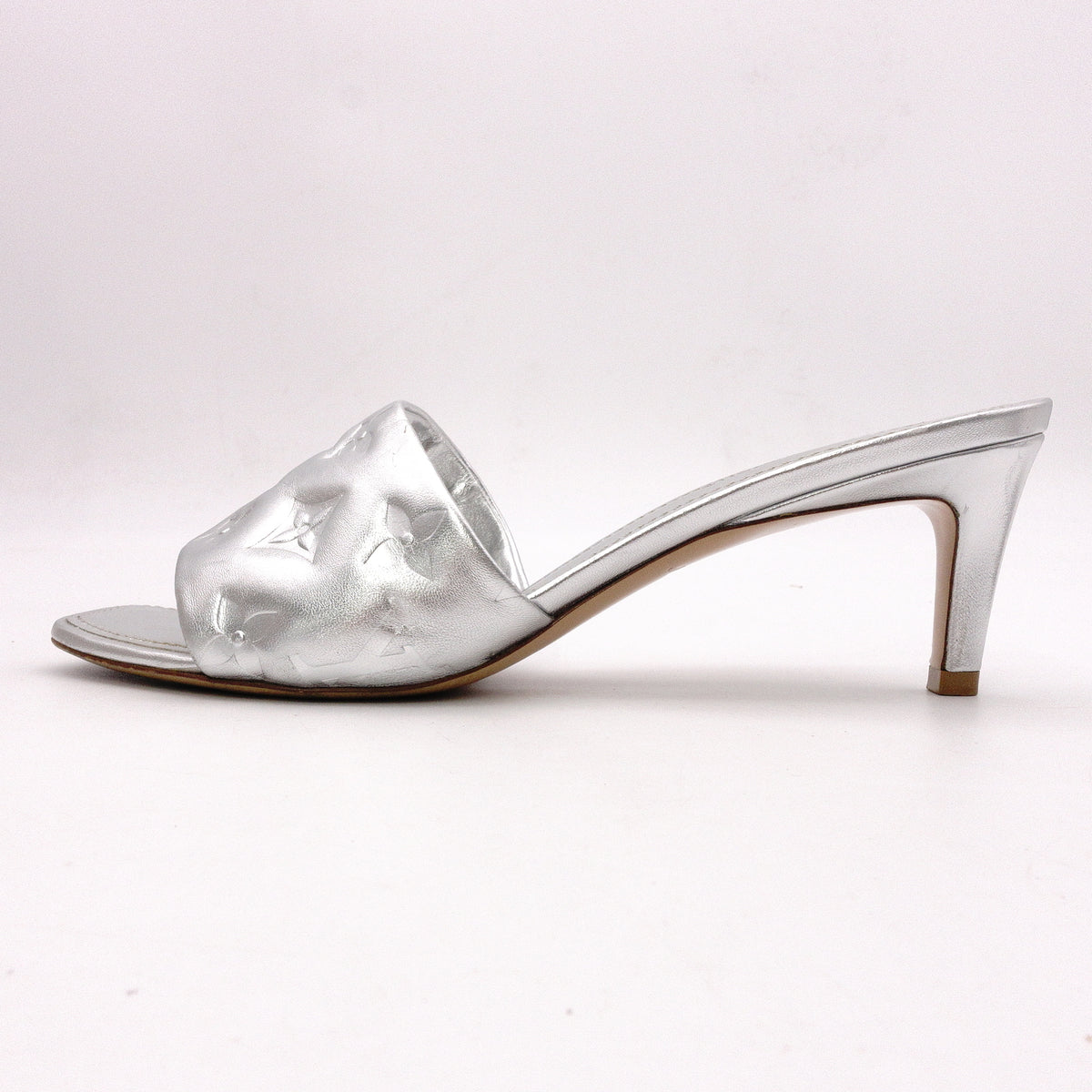 LOUIS VUITTON Revival Mules Sandals Silver leather Women