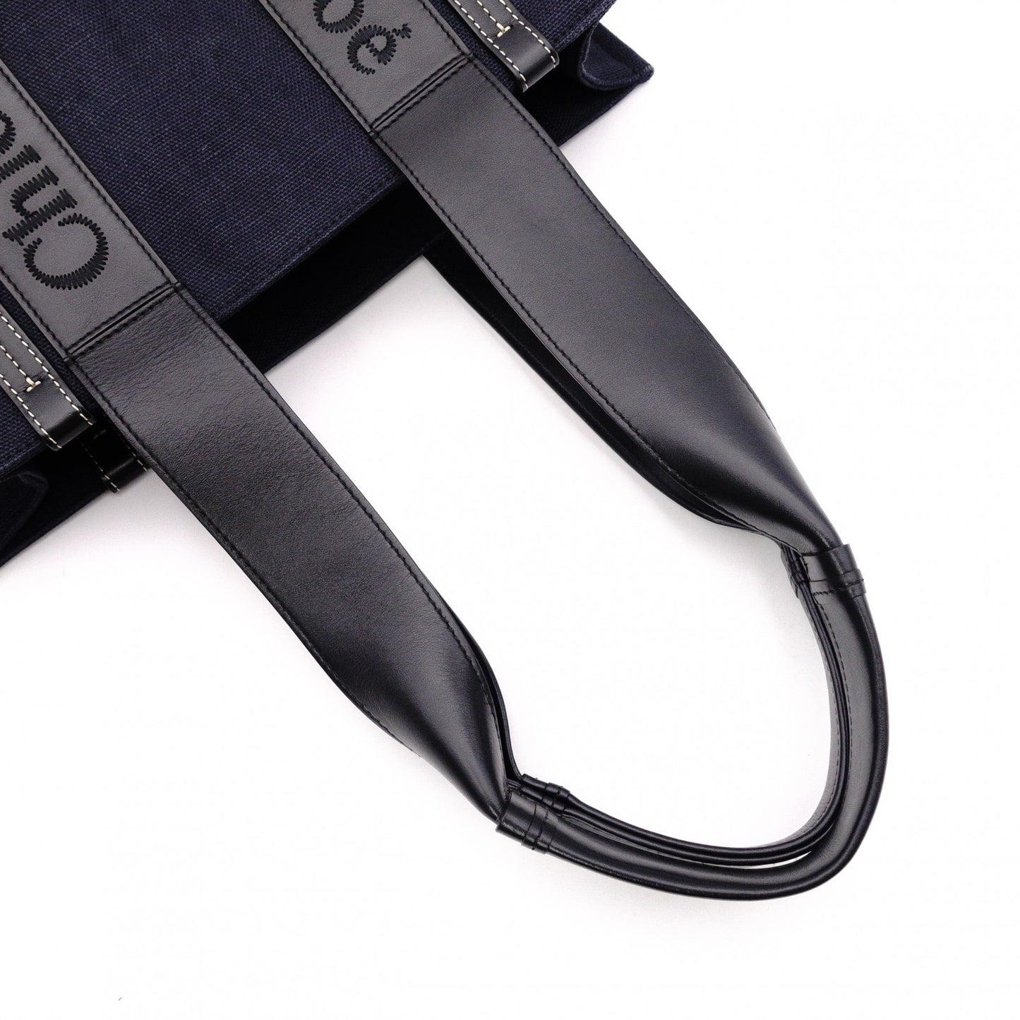 Chloe Woody Shoulder Bag, Canvas/Leather, Navy and Black Tote Bag