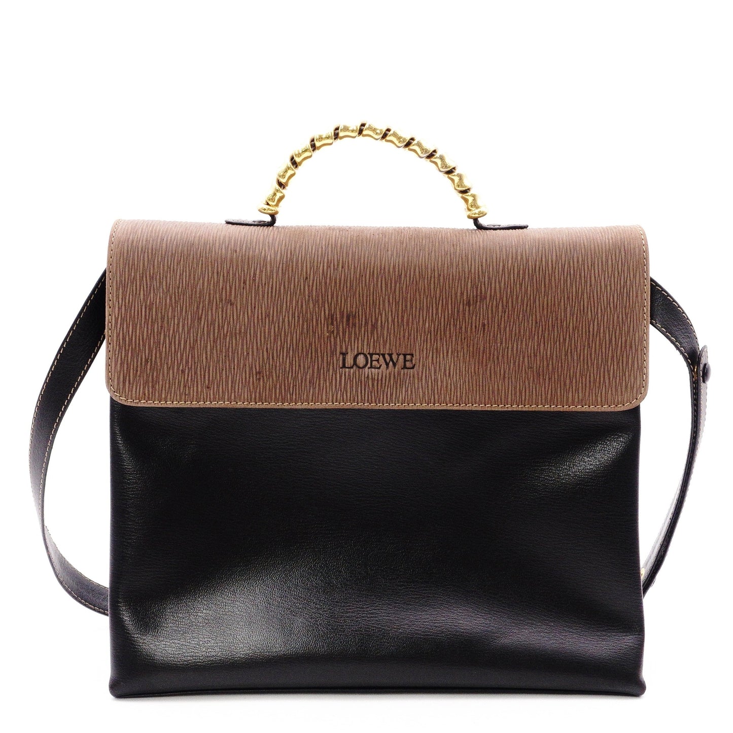 LOEWE Velázquez Handbag, Leather, Black, Women's, 2-Way, Brown, Black, Vintage