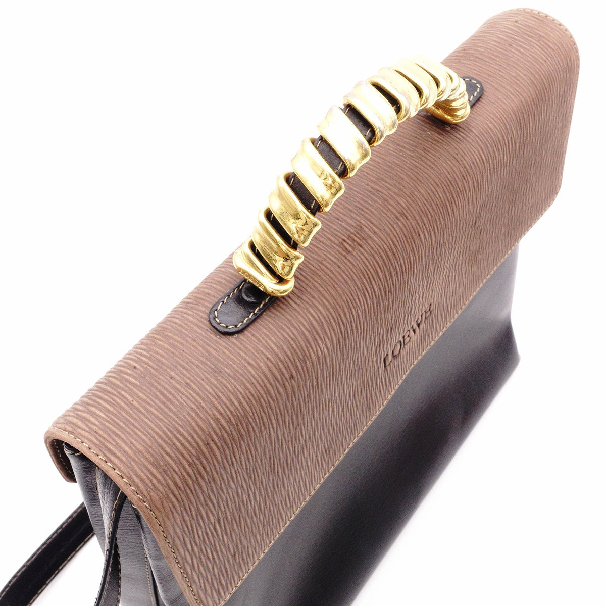 LOEWE Velázquez Handbag, Leather, Black, Women's, 2-Way, Brown, Black, Vintage