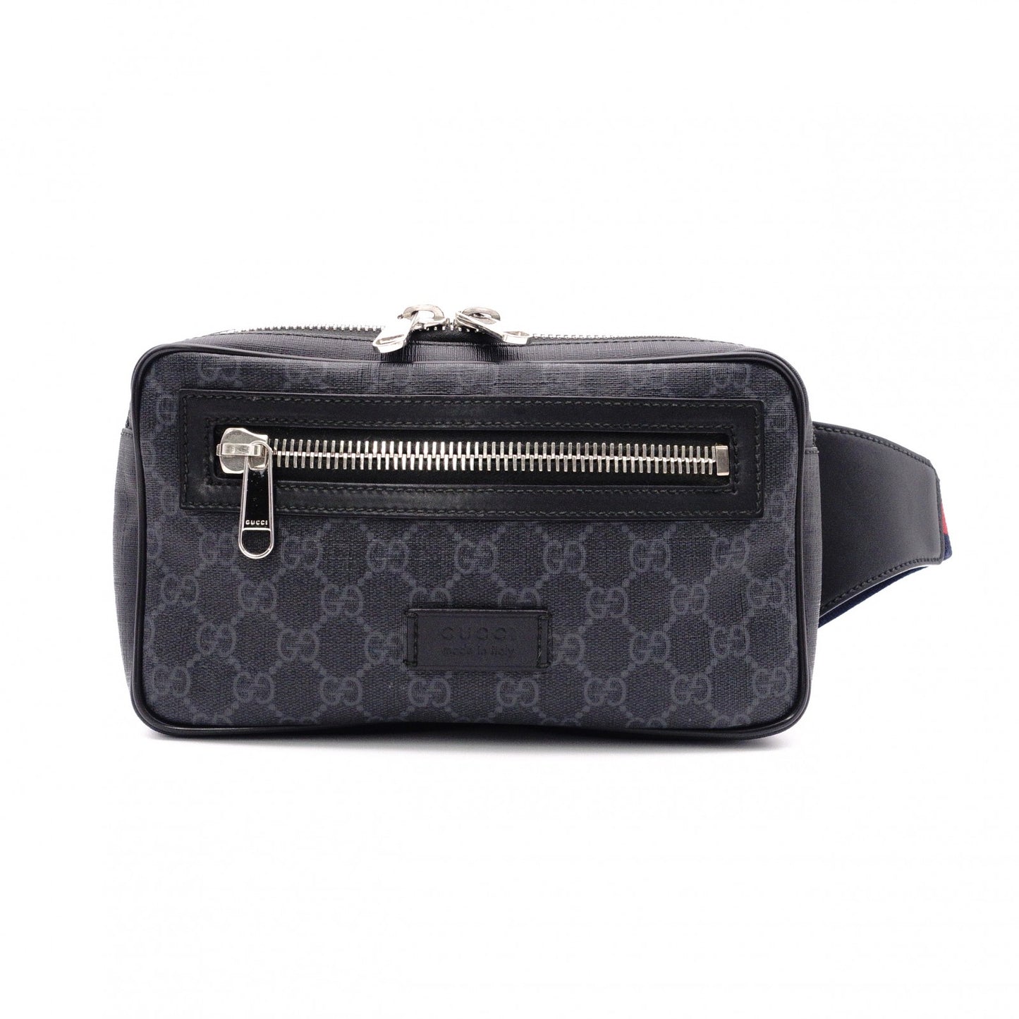 GUCCI GG Supreme Body Bag, PVC/Canvas, Gray, Men's Belt Bag