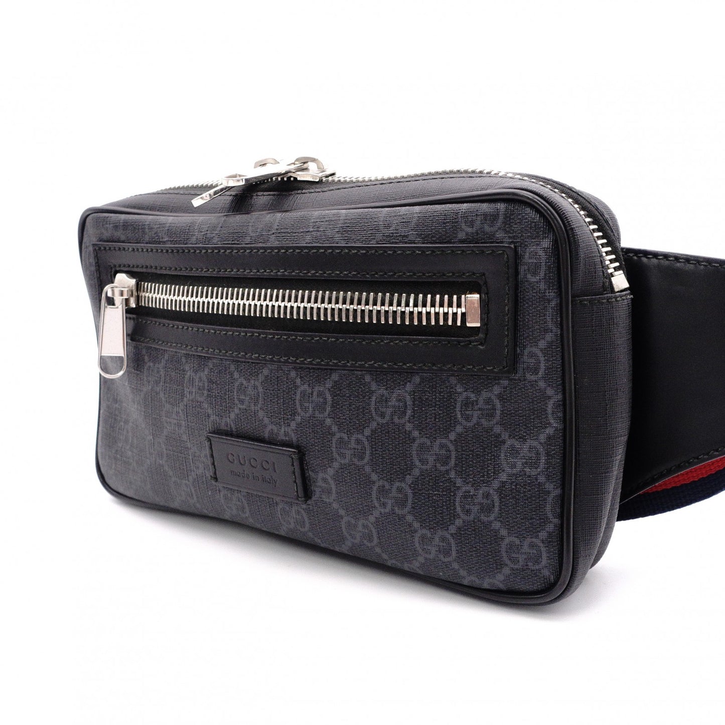 GUCCI GG Supreme Body Bag, PVC/Canvas, Gray, Men's Belt Bag