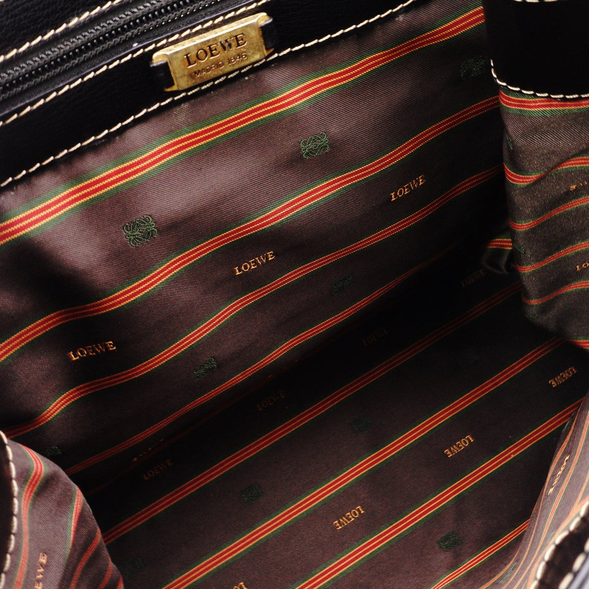 LOEWE Velázquez Handbag, Leather, Black, Women's, 2-Way, Brown, Black, Vintage