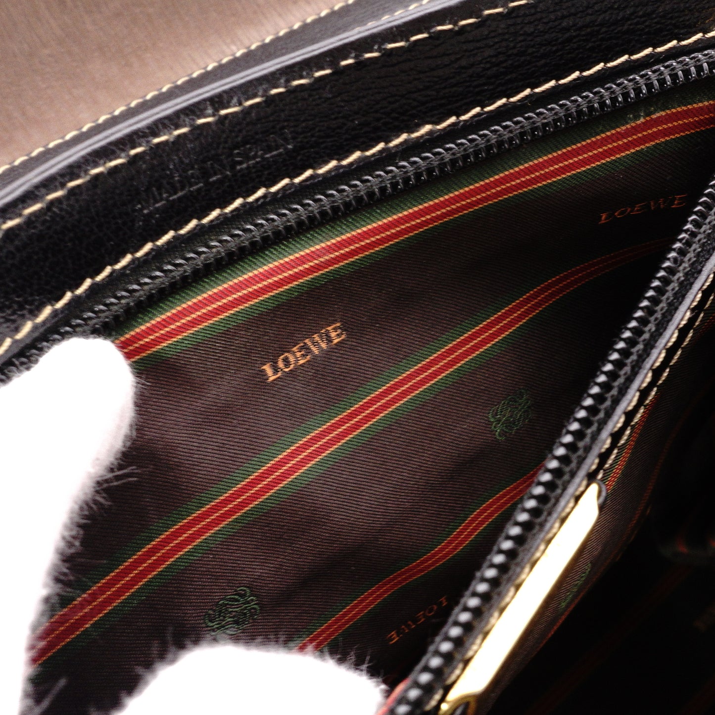 LOEWE Velázquez Handbag, Leather, Black, Women's, 2-Way, Brown, Black, Vintage