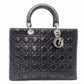 Christian Dior Lady Dior Handbag, Leather, Black, Women's, Silver Hardware, CD