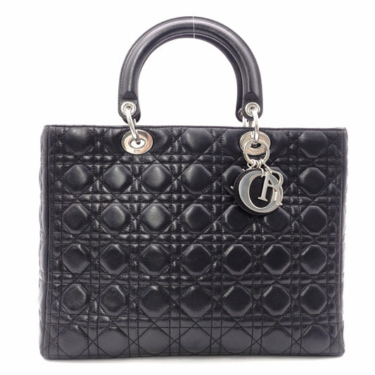Christian Dior Lady Dior Handbag, Leather, Black, Women's, Silver Hardware, CD