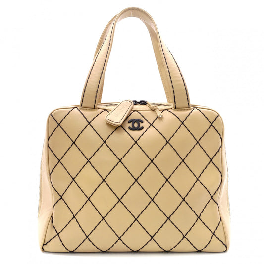 CHANEL Wild Stitch Shoulder Bag, Leather, Beige, Vintage