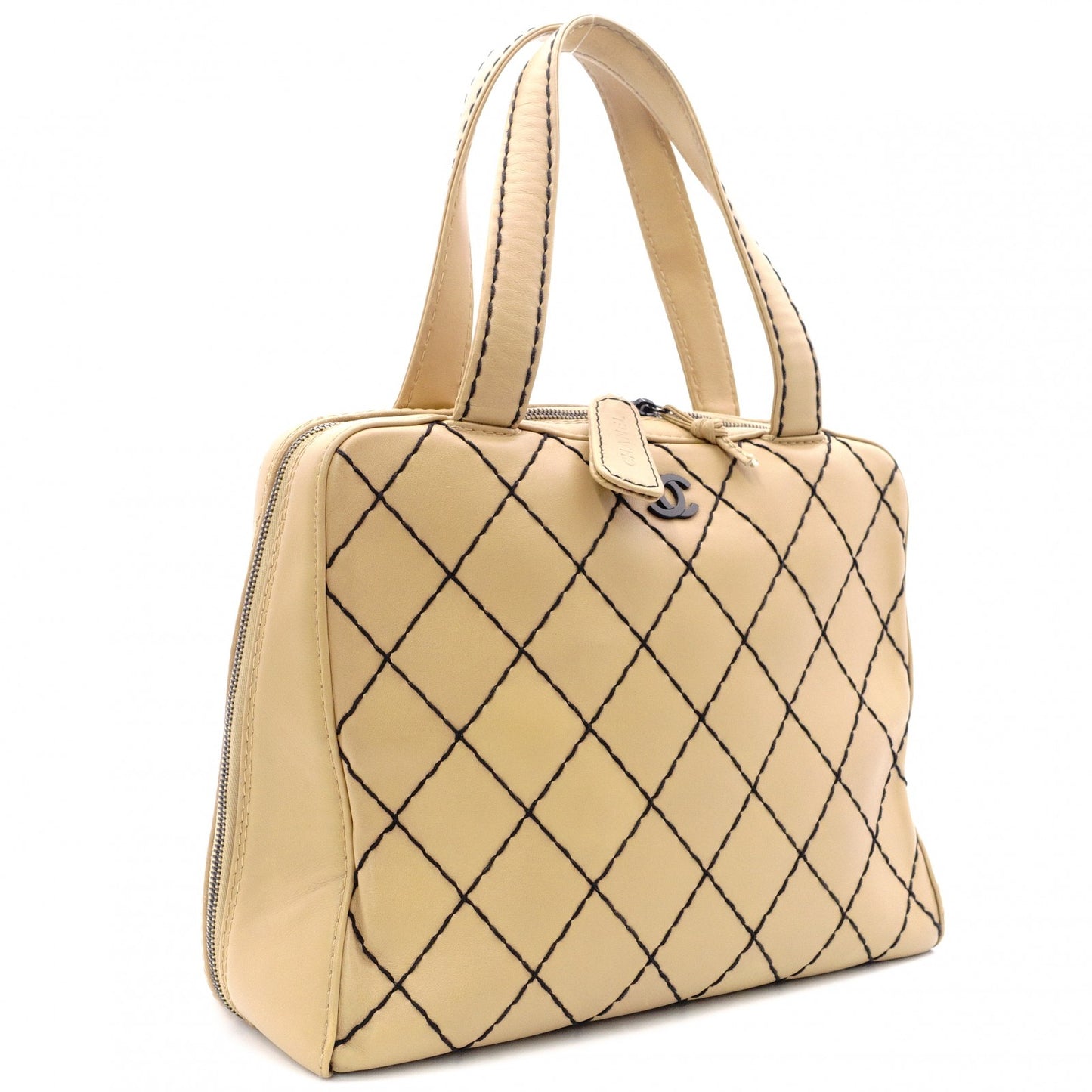 CHANEL Wild Stitch Shoulder Bag, Leather, Beige, Vintage