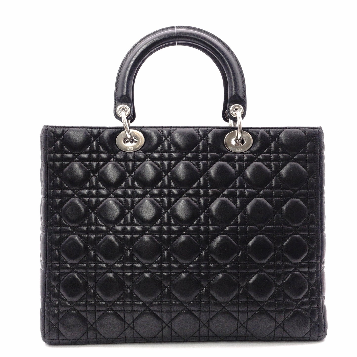Christian Dior Lady Dior Handbag, Leather, Black, Women's, Silver Hardware, CD