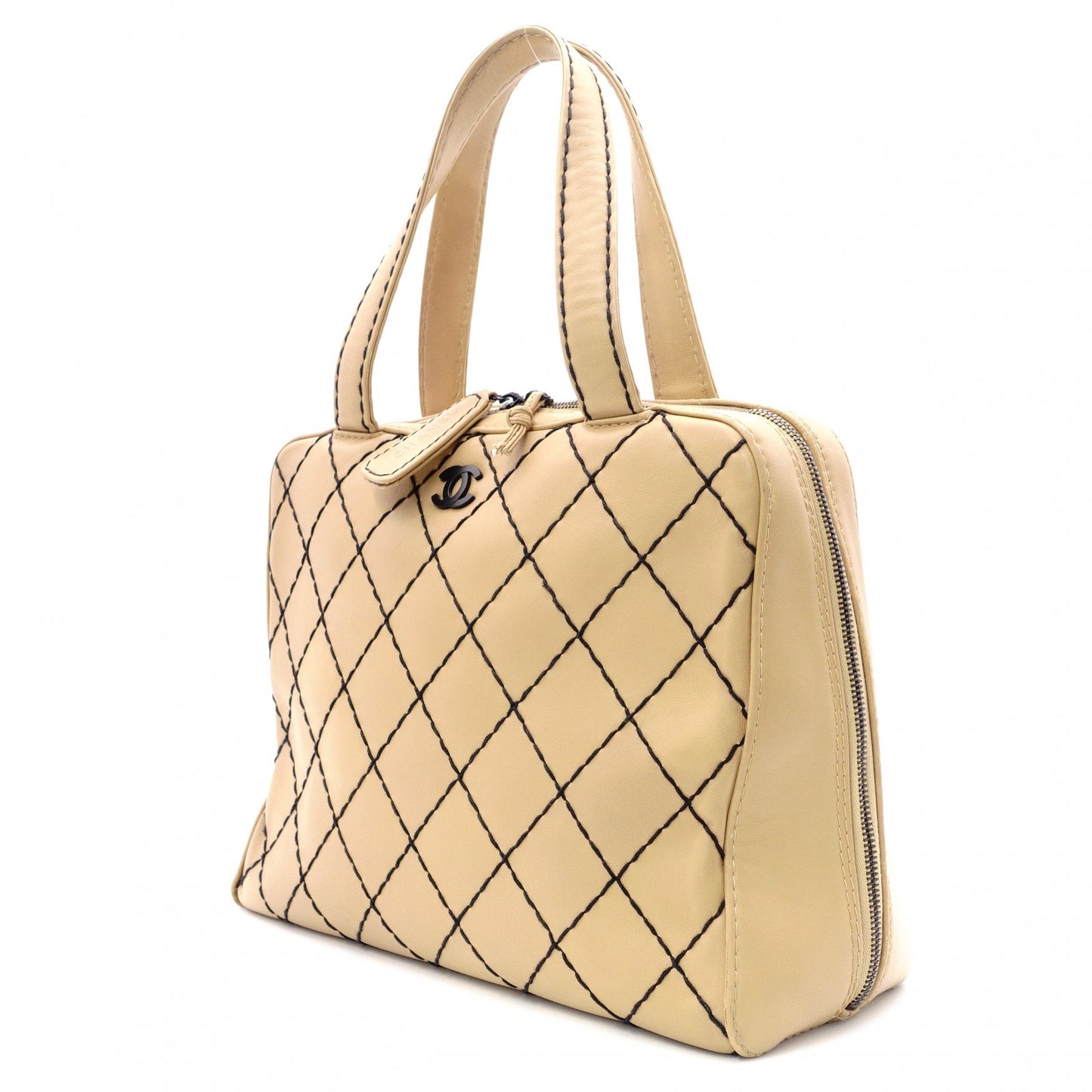 CHANEL Wild Stitch Shoulder Bag, Leather, Beige, Vintage
