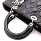 Christian Dior Lady Dior Handbag, Leather, Black, Women's, Silver Hardware, CD