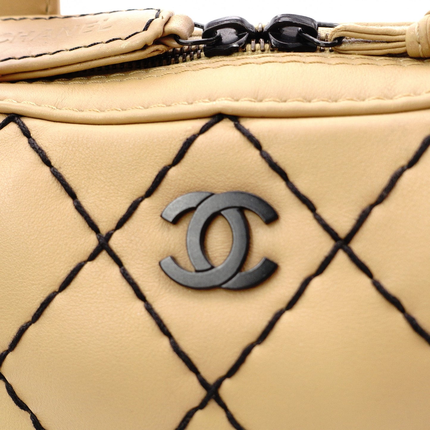 CHANEL Wild Stitch Shoulder Bag, Leather, Beige, Vintage