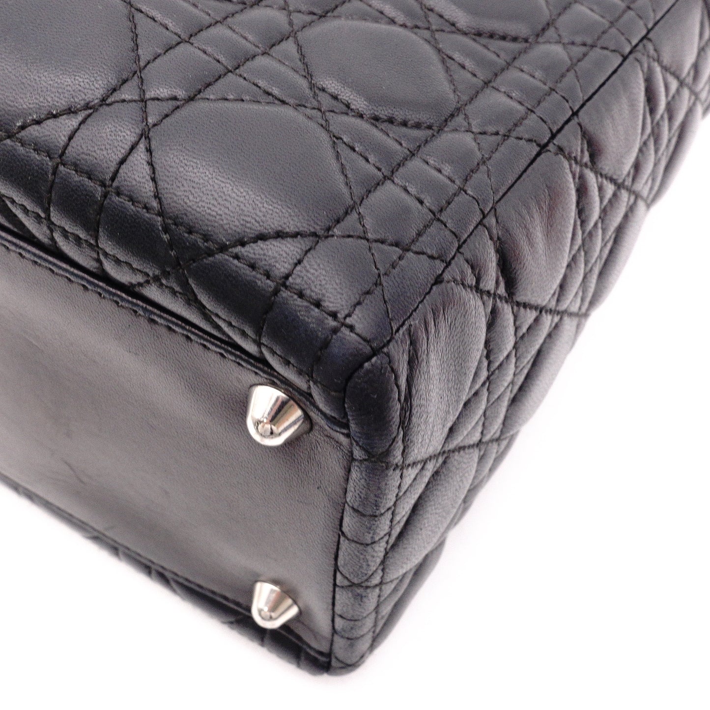Christian Dior Lady Dior Handbag, Leather, Black, Women's, Silver Hardware, CD