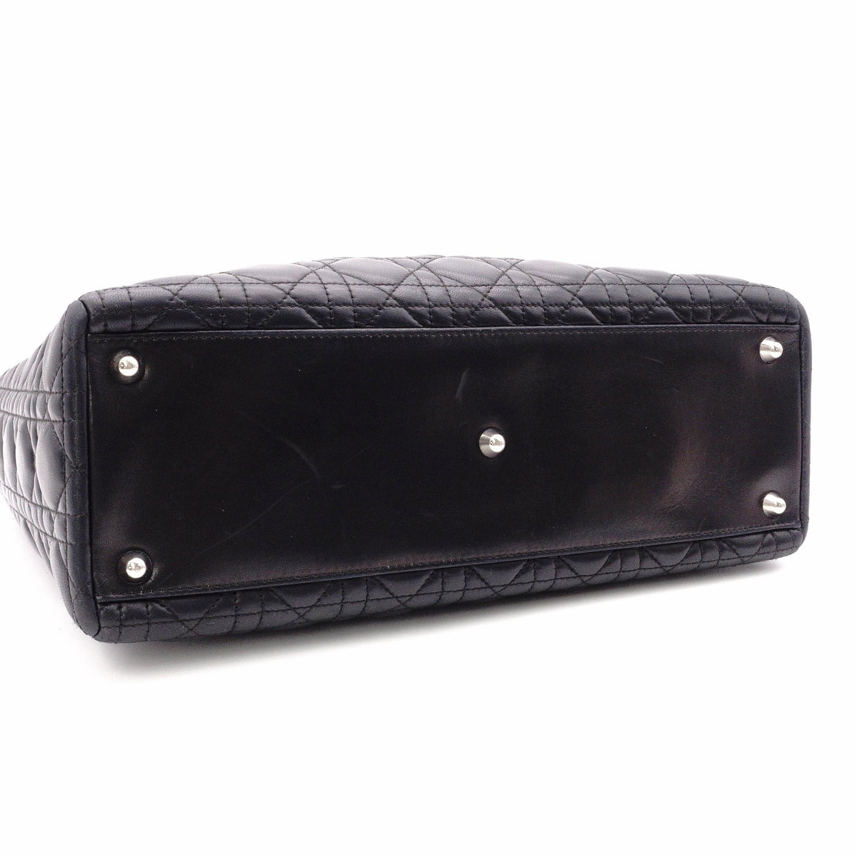 Christian Dior Lady Dior Handbag, Leather, Black, Women's, Silver Hardware, CD