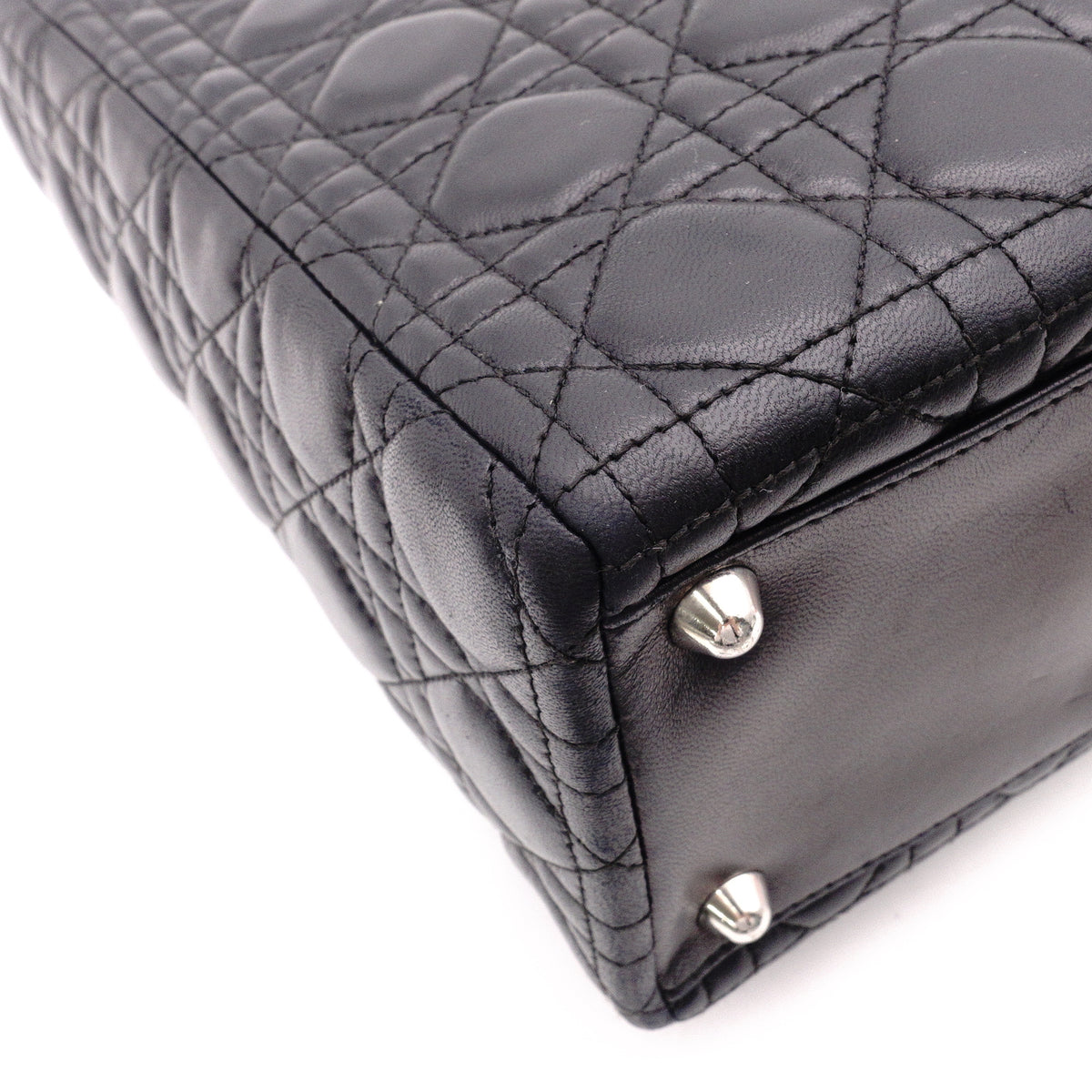 Christian Dior Lady Dior Handbag, Leather, Black, Women's, Silver Hardware, CD