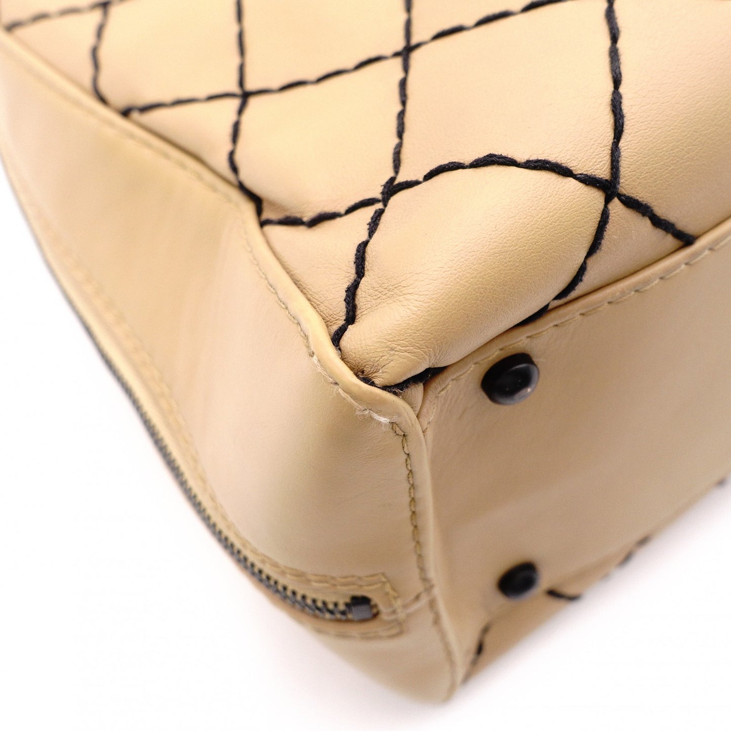 CHANEL Wild Stitch Shoulder Bag, Leather, Beige, Vintage