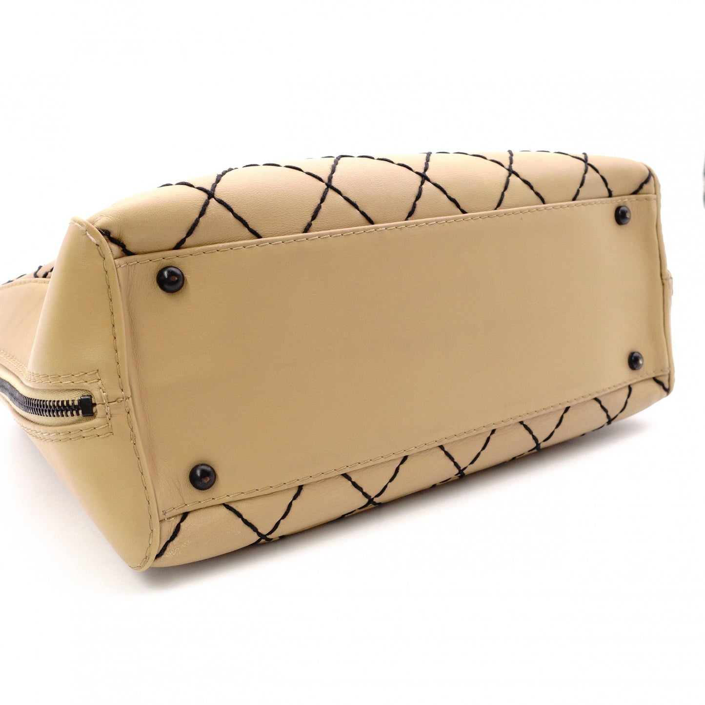 CHANEL Wild Stitch Shoulder Bag, Leather, Beige, Vintage