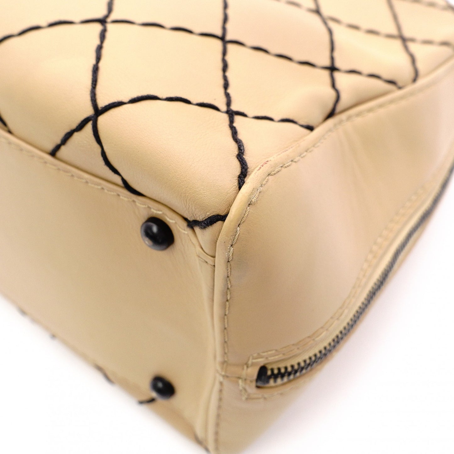 CHANEL Wild Stitch Shoulder Bag, Leather, Beige, Vintage