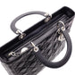 Christian Dior Lady Dior Handbag, Leather, Black, Women's, Silver Hardware, CD