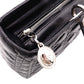 Christian Dior Lady Dior Handbag, Leather, Black, Women's, Silver Hardware, CD