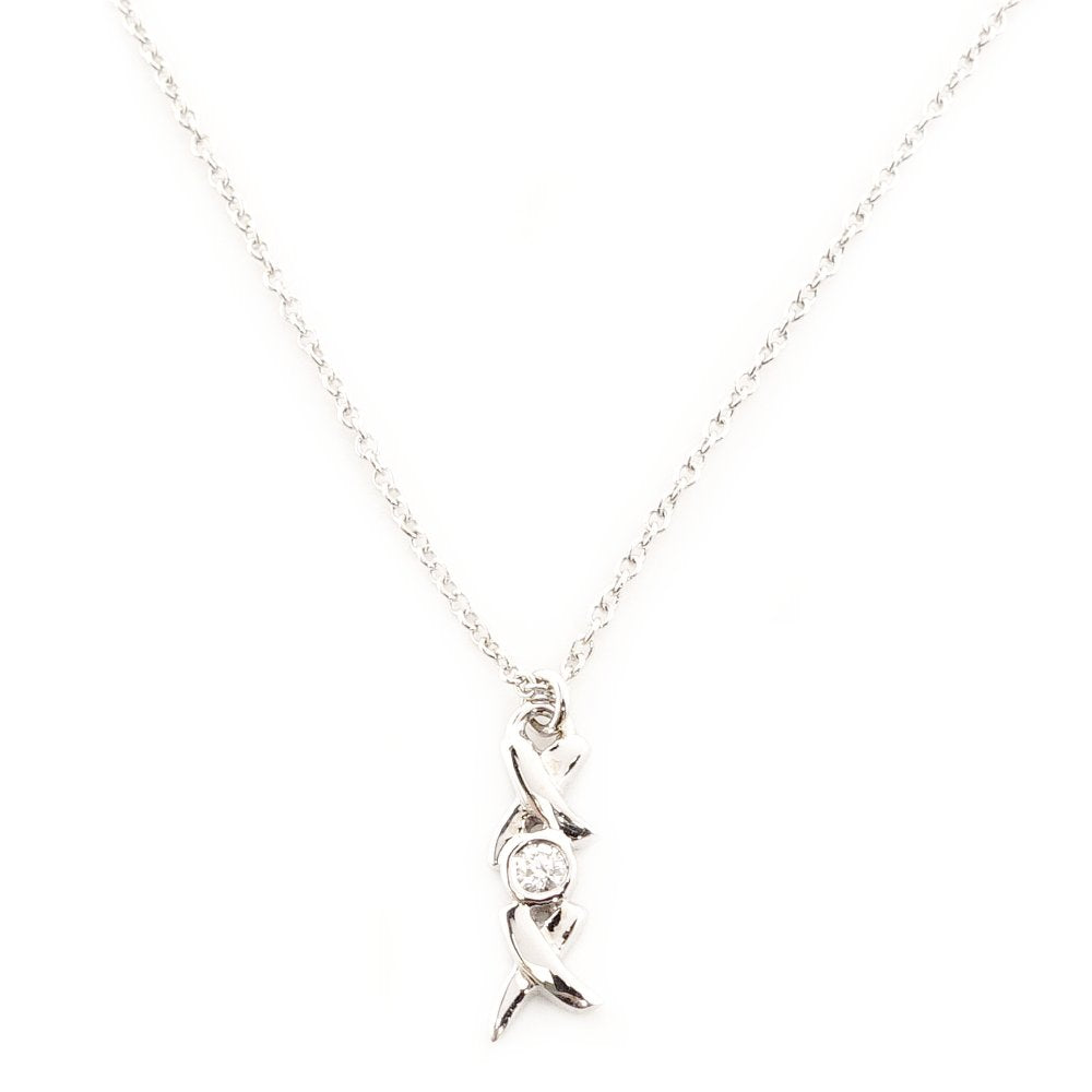 Tiffany & Co. Love & Kiss Diamond Necklace 18K White Gold 1P Diamond WG Approx. 1.9g Silver 7-10-033