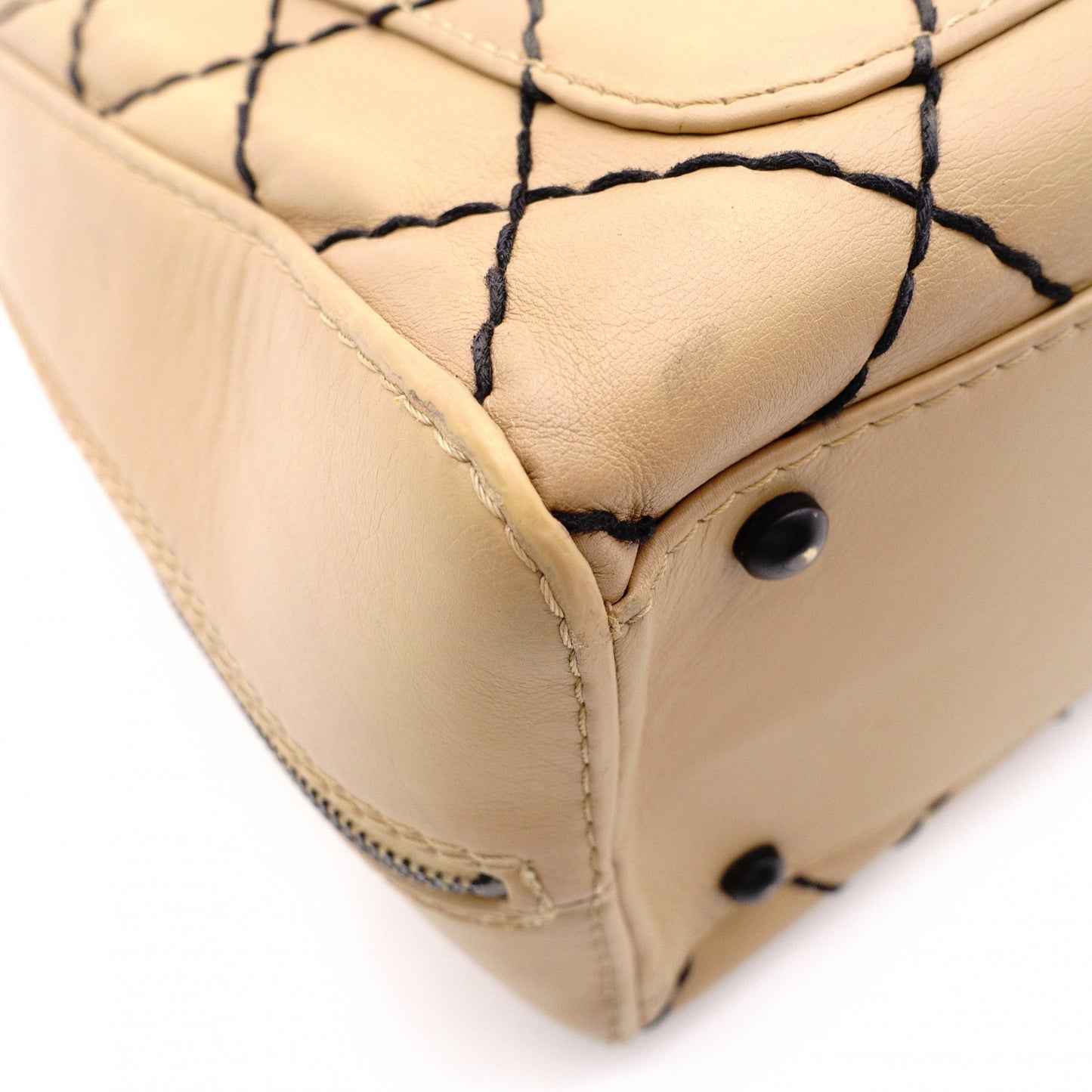 CHANEL Wild Stitch Shoulder Bag, Leather, Beige, Vintage