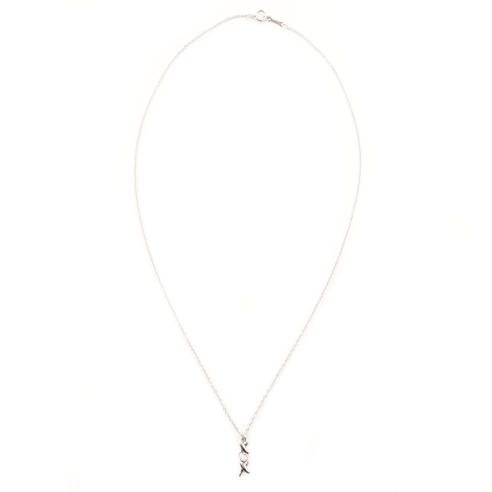 Tiffany & Co. Love & Kiss Diamond Necklace 18K White Gold 1P Diamond WG Approx. 1.9g Silver 7-10-033