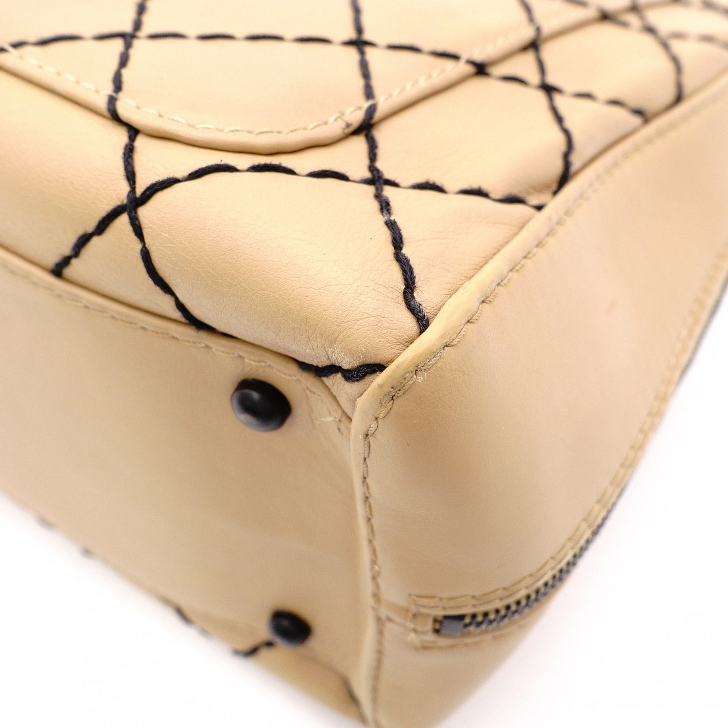 CHANEL Wild Stitch Shoulder Bag, Leather, Beige, Vintage