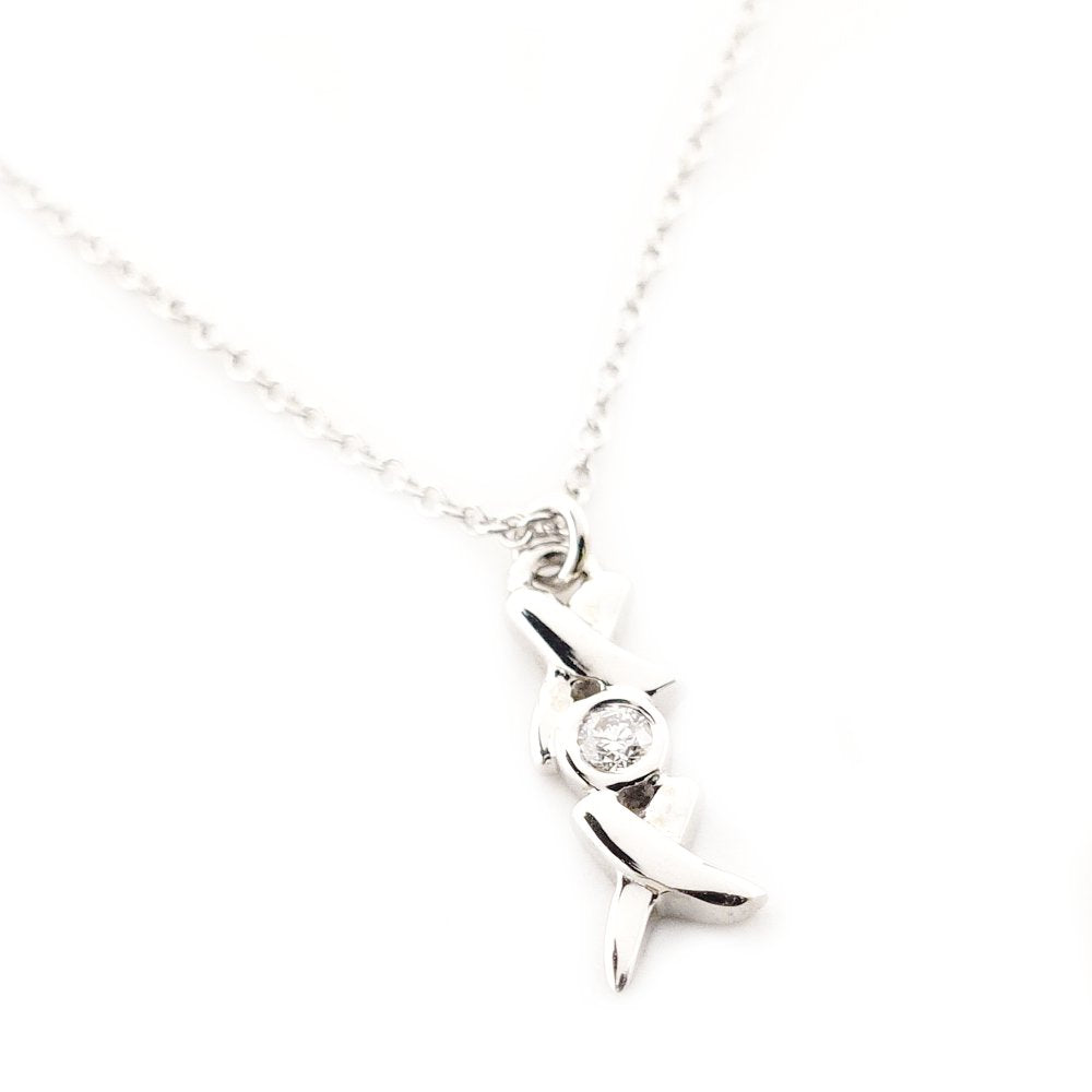 Tiffany & Co. Love & Kiss Diamond Necklace 18K White Gold 1P Diamond WG Approx. 1.9g Silver 7-10-033